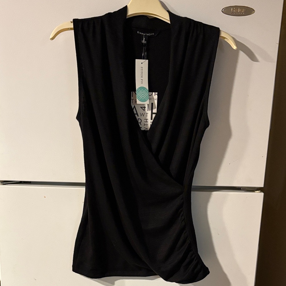 Worthington Black Sleeveless Faux-Wrap Tank Top